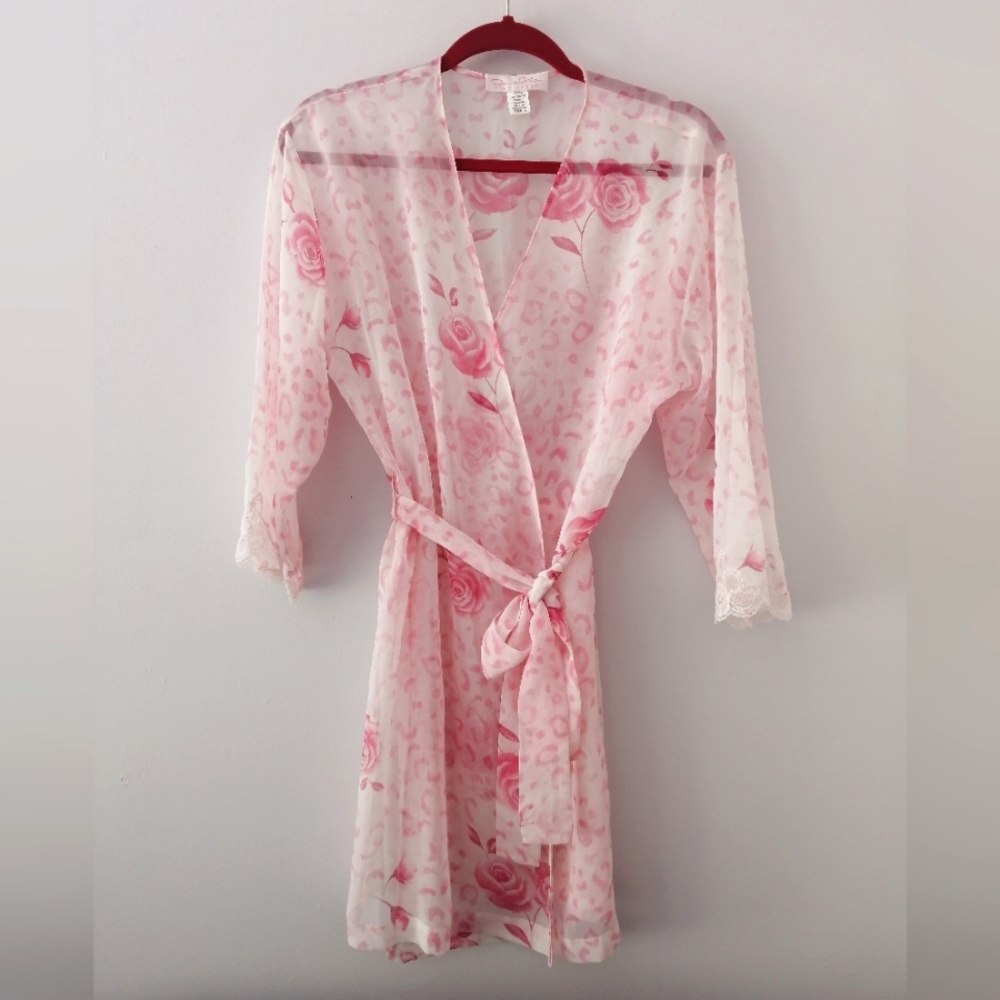 Oscar De La Renta Pink Label Robe Small Intimate Floral Sheer Midi